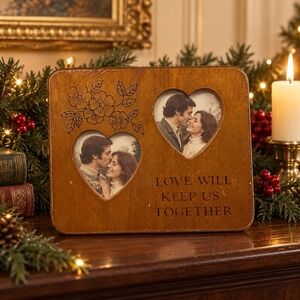 Wooden Double Heart Photo Frame Love Will Keep Us Together Floral  VTG
